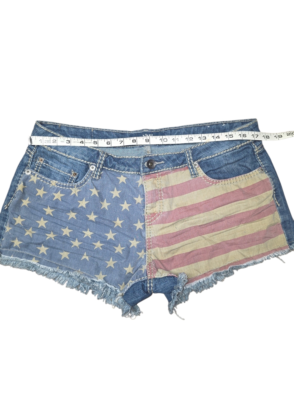 🇺🇸YMI American Flag Denim Cutoff Shorts - Blue/Red/Cream 13